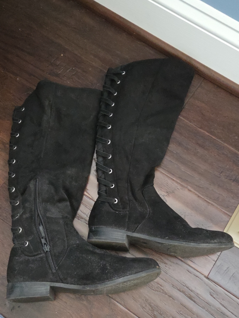 Women's Black Lace-Up Knee-High Boots